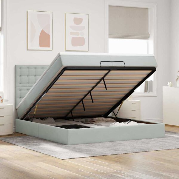 vidaXL Ottoman-Bett mit Matratzen Hellgrau 200x200 cm Samt