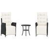 vidaXL 3-tlg. Bistro-Set mit Kissen Schwarz Poly Rattan