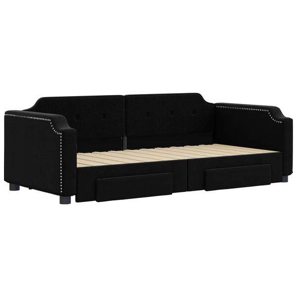 vidaXL Tagesbett Ausziehbar mit Schubladen Schwarz 100x200 cm Stoff