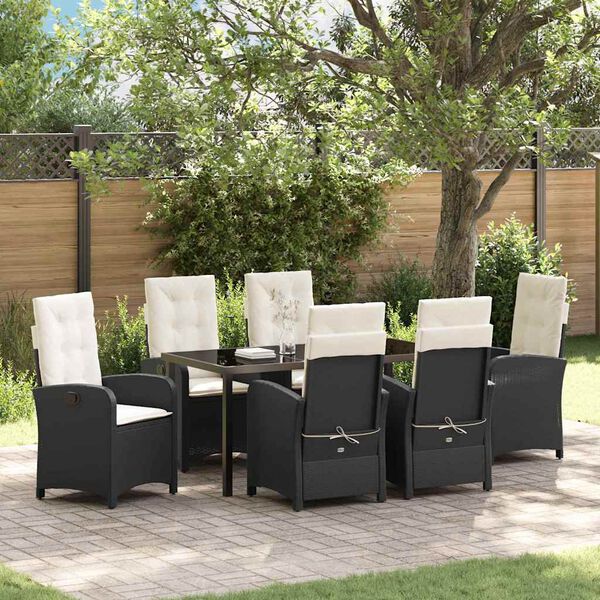 vidaXL Garten Essgruppe mit Kissen 7 pcs Schwarz Poly-Rattan