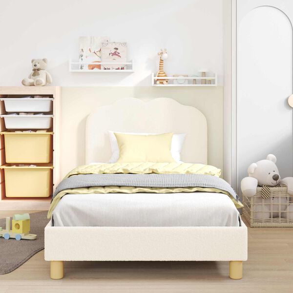 vidaXL Kinderbettgestell mit Kopfteil Creme 90 x 190 cm Schafstoff