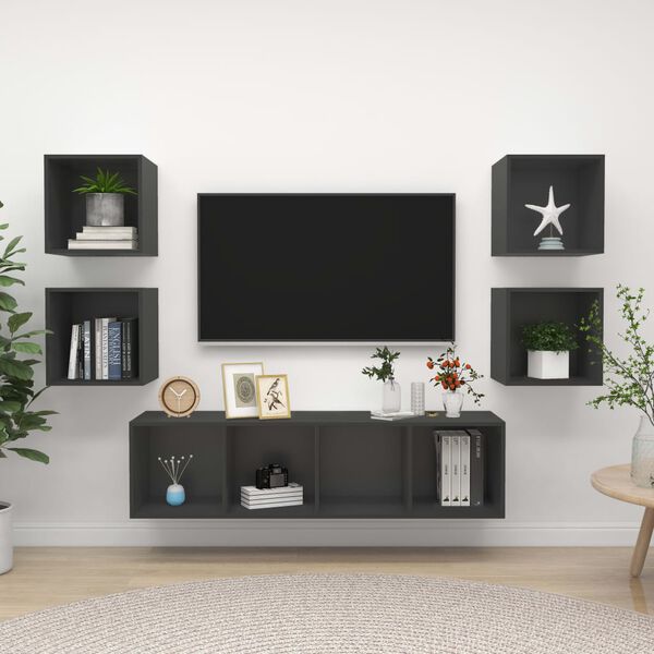 vidaXL 5-tlg. TV-Schrank-Set Grau Holzwerkstoff