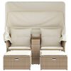vidaXL Gartensofa 2-Sitzer mit Dach und Hockern Beige Poly Rattan