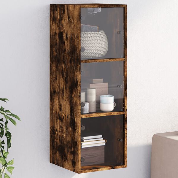 vidaXL Wandschrank mit Glast&uuml;ren R&auml;uchereiche 35x37x100 cm