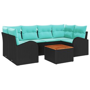 vidaXL Gartensofa-set 7 stk. Schwarz und T&uuml;rkis Poly-Rattan