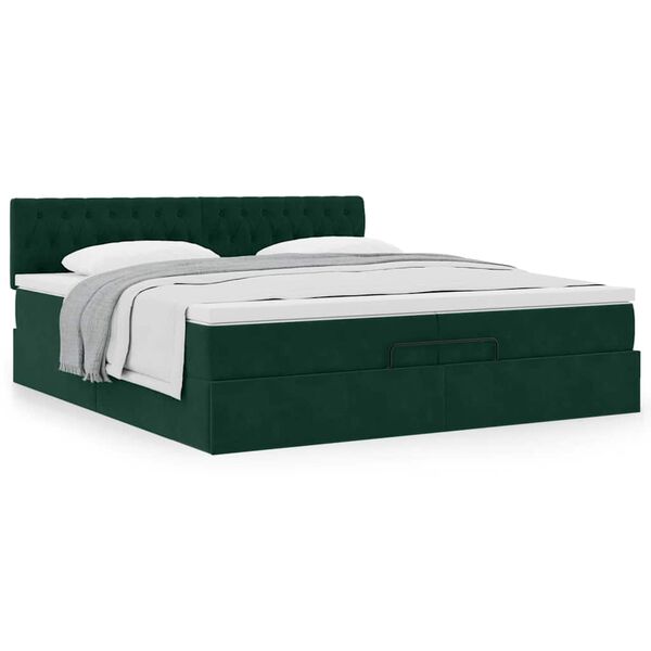vidaXL Ottoman-Bett mit Matratze Dunkelgr&uuml;n 200x200 cm Samt