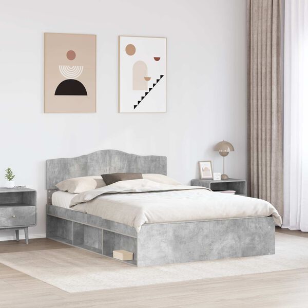 vidaXL Bettrahmen mit Kopfteil Beton 160 x 200 cm Massives Kiefernholz
