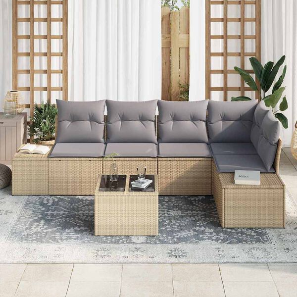 vidaXL Gartensofa-set 6 pcs Beige Poly-Rattan