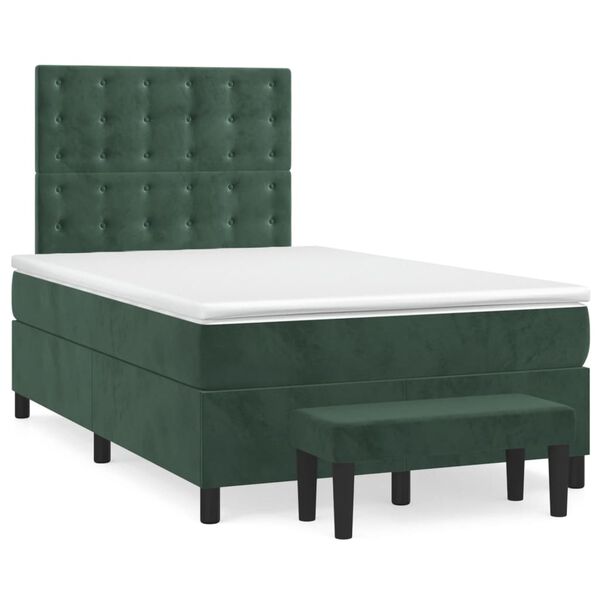vidaXL Boxspringbett mit Matratze Dunkelgr&uuml;n 120x200 cm Samt