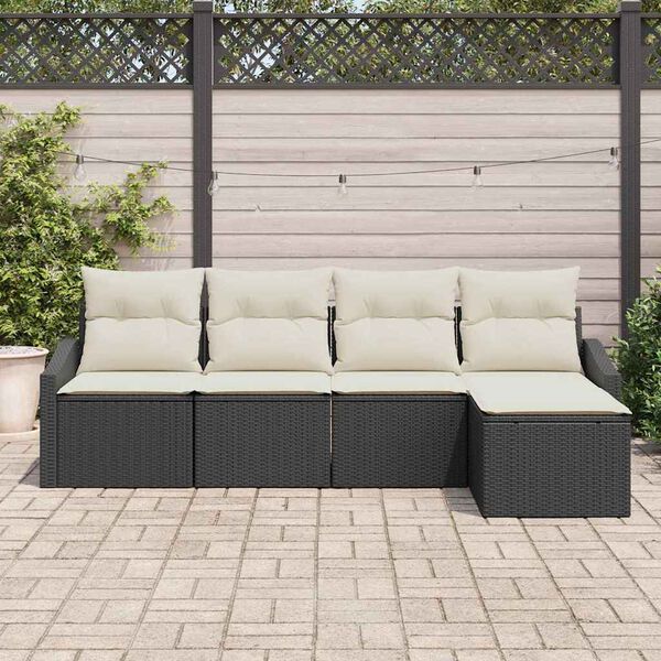 vidaXL Sofa Set mit Kissen 5 pcs Schwarz Poly-Rattan