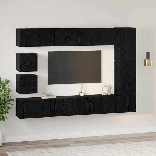 vidaXL TV-Schrankset 10 pcs Schwarz Eichen-Optik Holzwerkstoff