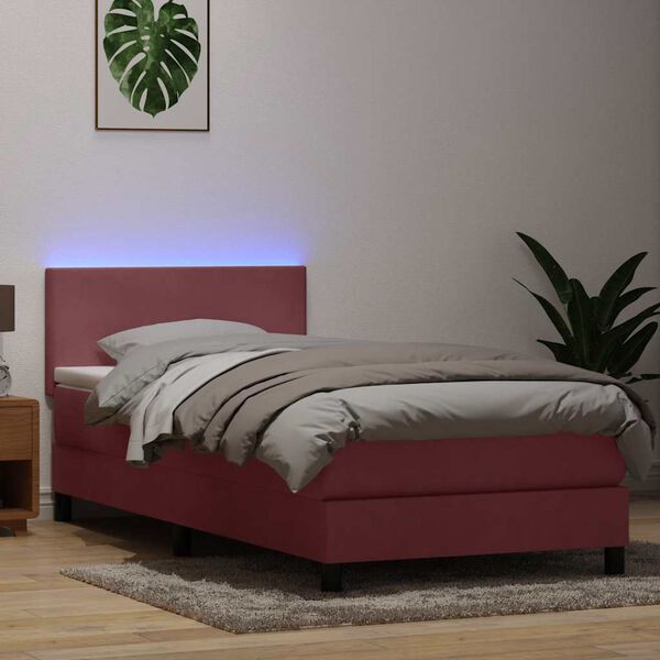 vidaXL Boxspringbett mit Matratze & LED Rosa 80x220 cm Samt