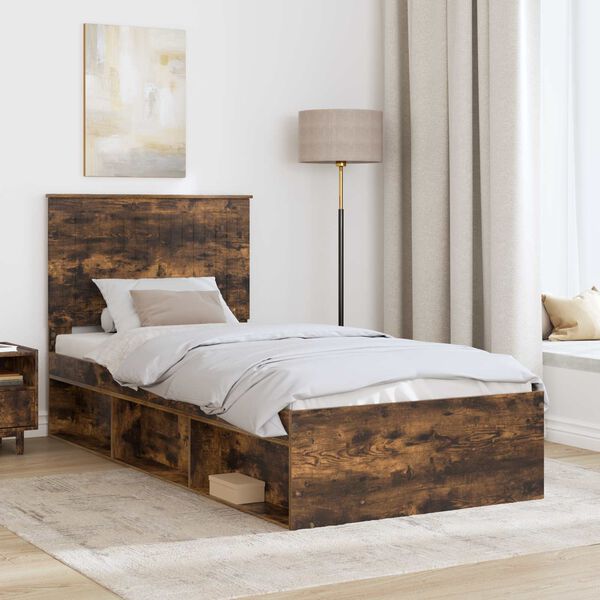 vidaXL Bettrahmen Ger&auml;ucherte Eiche 90 x 200 cm Massives Kiefernholz