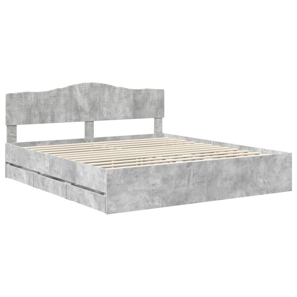 vidaXL Bettrahmen mit Kopfteil Beton Grau 200 x 200 cm Ingenieurs Holz