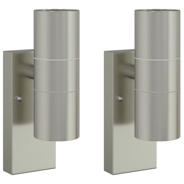 vidaXL Au&szlig;enwandleuchte 2 pcs Silber 7 x 10 x 22 cm Edelstahl und Glas