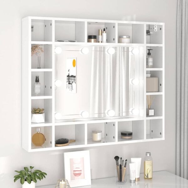 vidaXL Spiegelschrank mit LED Hochglanz-Weiß 91x15x76,5 cm