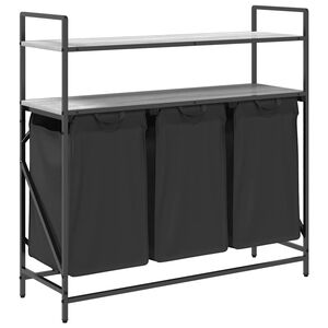 vidaXL Wäschekorb 3 Fächer mit Ablagen Grau Sonoma