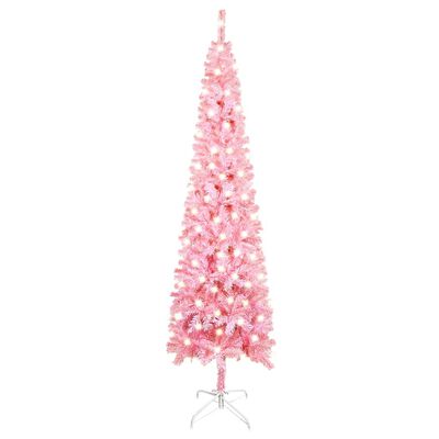 vidaXL Weihnachtsbaum Schlank mit LEDs Rosa 210 cm