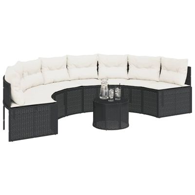 vidaXL Gartensofa mit Kissen Halbrund Beige Poly-Rattan