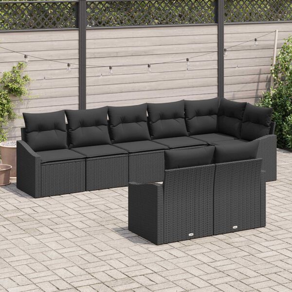 vidaXL Sofa Set mit Kissen 8 pcs Schwarz Poly Rattan
