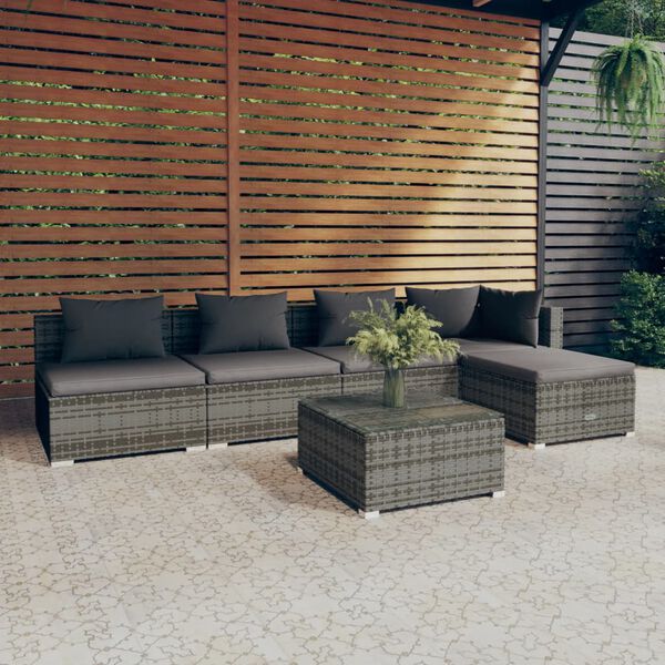 vidaXL 6-tlg. Garten-Lounge-Set mit Kissen Poly Rattan Grau