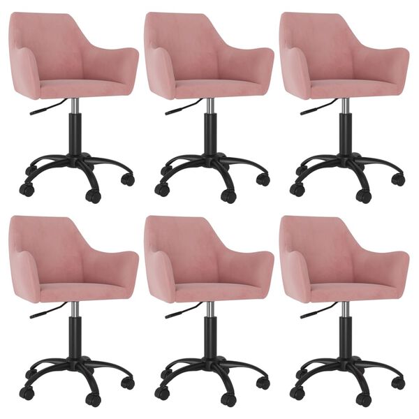 vidaXL Esszimmerst&uuml;hle 6 Stk. Drehbar Rosa Samt