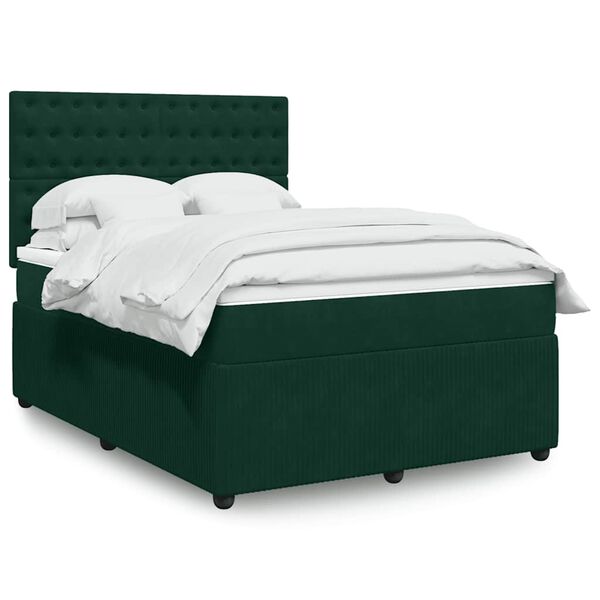 vidaXL Boxspringbett mit Matratze Dunkelgr&uuml;n 160x200 cm Samt