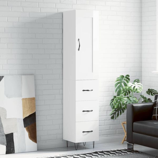 vidaXL Highboard Hochglanz-Wei&szlig; 34,5x34x180 cm Holzwerkstoff