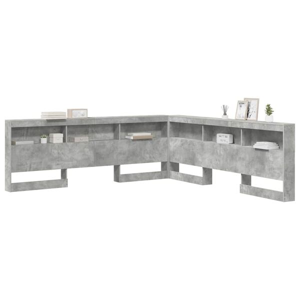 vidaXL Aufbewahrungskopfteil mit Regal Beton Grau 200 cm Holzwerkstoff