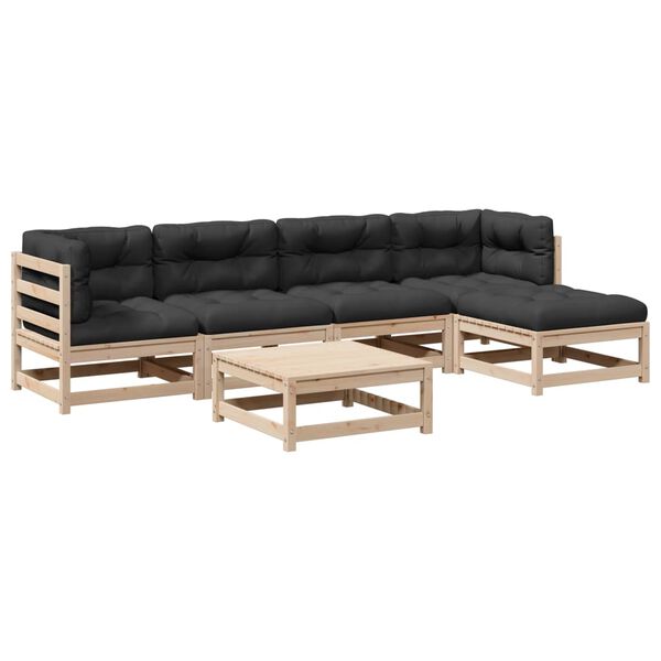 vidaXL 6-tlg. Garten-Sofagarnitur mit Kissen Massivholz Kiefer