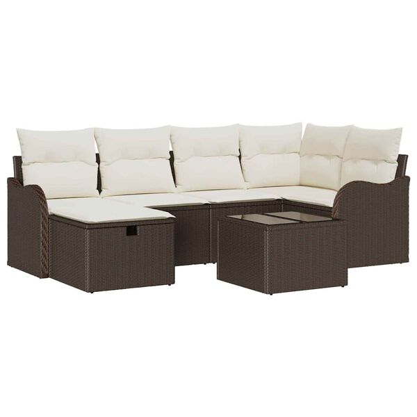 vidaXL Garten-Sofa-Set mit Kissen mit Speicher 7 pcs Braun Poly Rattan