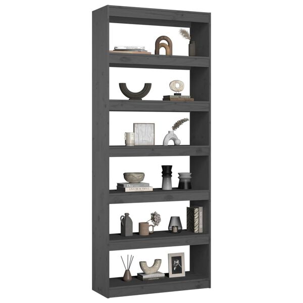 vidaXL B&uuml;cherregal/Raumteiler Grau 80x30x199,5 cm Massivholz Kiefer