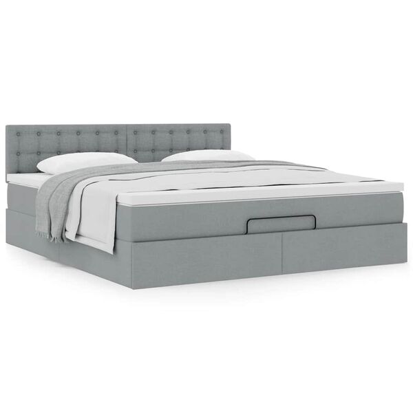 vidaXL Ottoman-Bett mit Matratze Hellgrau 180x200 cm Stoff
