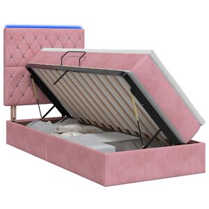 vidaXL LED-Speicherbett mit Matratze Rosa 100 x 200 cm Samt