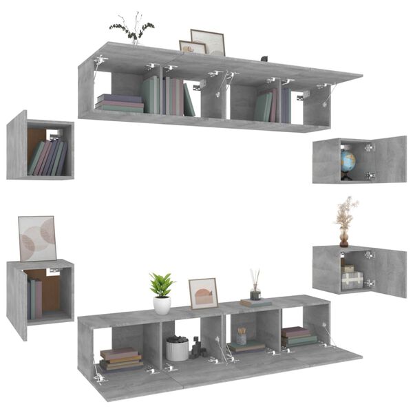 vidaXL 8-tlg. TV-Schrank-Set Grau Sonoma Holzwerkstoff