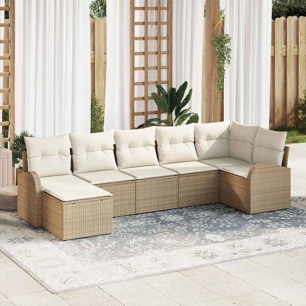 vidaXL Garten-Sofa-Set mit Kissen 7 pcs Beige Poly Rattan