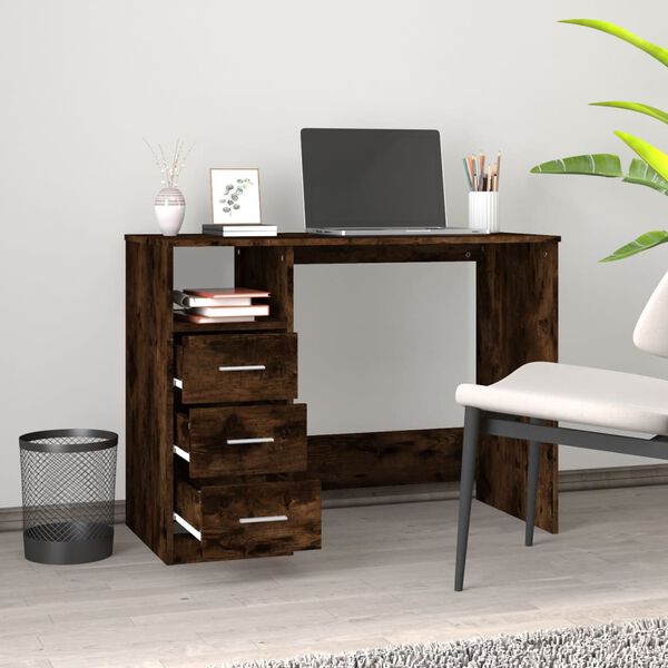 vidaXL Schreibtisch mit Schubladen R&auml;uchereiche 102x50x76 cm