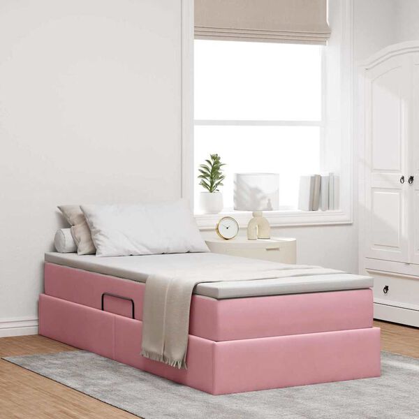 vidaXL Aufbewahrungsbett mit Matratze Rosa 90 x 200 cm Samt