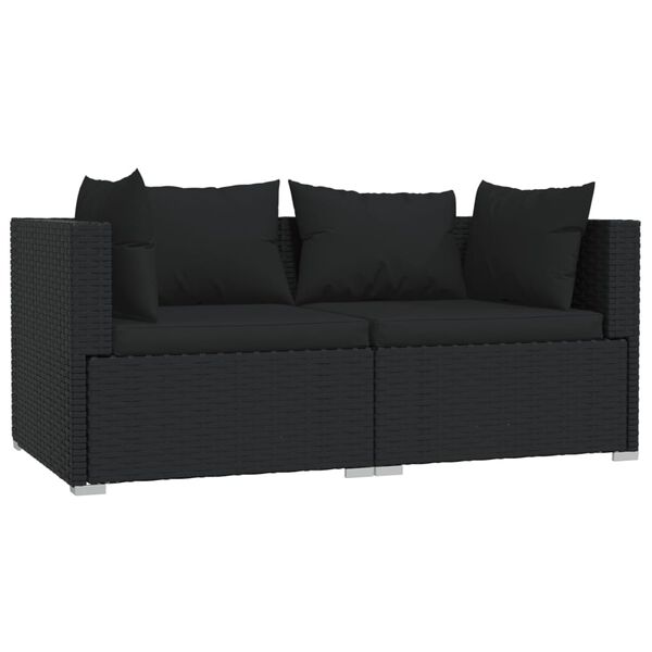 vidaXL 3-tlg. Garten-Lounge-Set mit Kissen Schwarz Poly Rattan