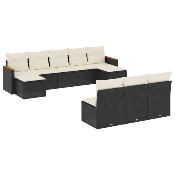 vidaXL 10-tlg. Garten-Sofagarnitur mit Kissen Schwarz Poly Rattan