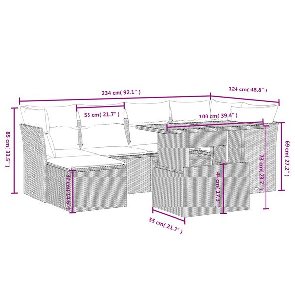 vidaXL 7-tlg. Garten-Sofagarnitur mit Kissen Grau Poly Rattan