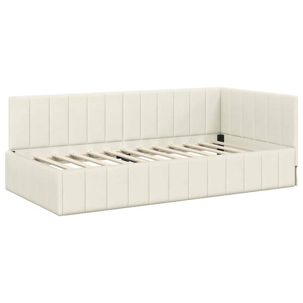 vidaXL Eckbettgestell mit Kopfteil Creme 90 cm x 190 cm Samt