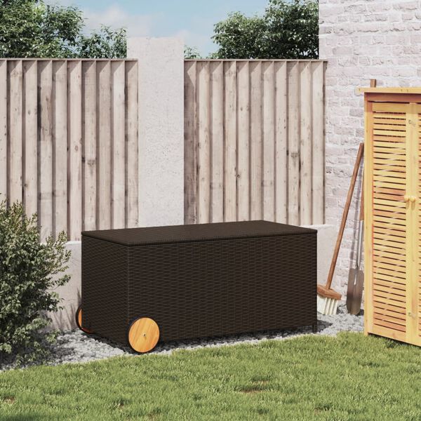 vidaXL Gartentruhe mit Rollen Braun 190L Poly Rattan
