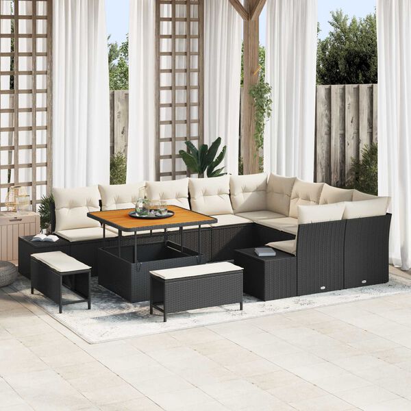 vidaXL Garten-Sofa-Set mit Speicher 12 pcs Schwarz Poly Rattan