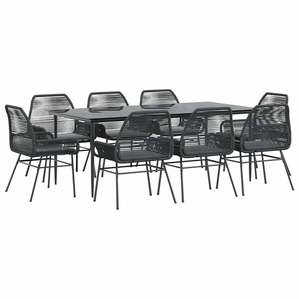 vidaXL 9-tlg. Garten-Essgruppe mit Kissen Schwarz Poly Rattan Glas