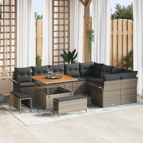 vidaXL Garten-Sofa-Set 12 pcs Grau Poly-Rattan