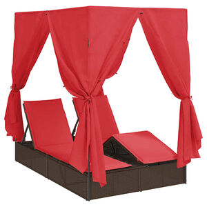 vidaXL Doppelte Sonnenliege Rot Poly-Rattan