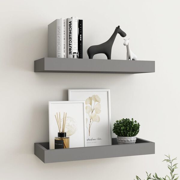 vidaXL Loggia Wandregale 2 Stk. Grau 40x15x4 cm MDF
