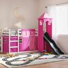 vidaXL Etagenbett mit Rutsche und Gardinen Rosa 90x200 cm