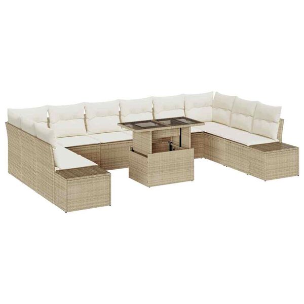 vidaXL Garten-Sofa-Set mit Kissen mit Speicher 11 pcs Beige und Creme